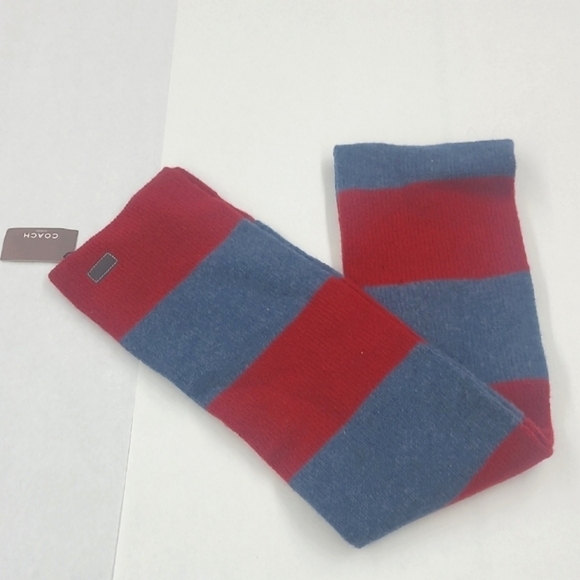 Coach Red and Blue/Gray Striped Wool Scarf O/S  NWT - Picture 1 of 4